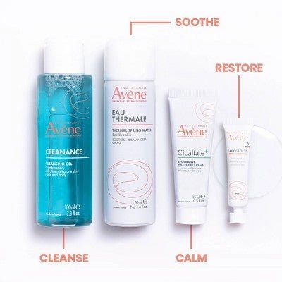 Avene Dermatolog - anbefalet Startpakke til Sensitiv Hud 4 stk - Ufuldkommen Æske - GlowNordi