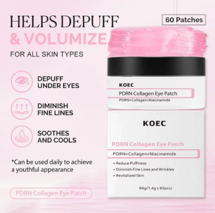 KOEC Collagen PDRN Eye Mask - 60 pieces - Nicotinamide Moisturizing and Nourishing Eye Mask - GlowNordi