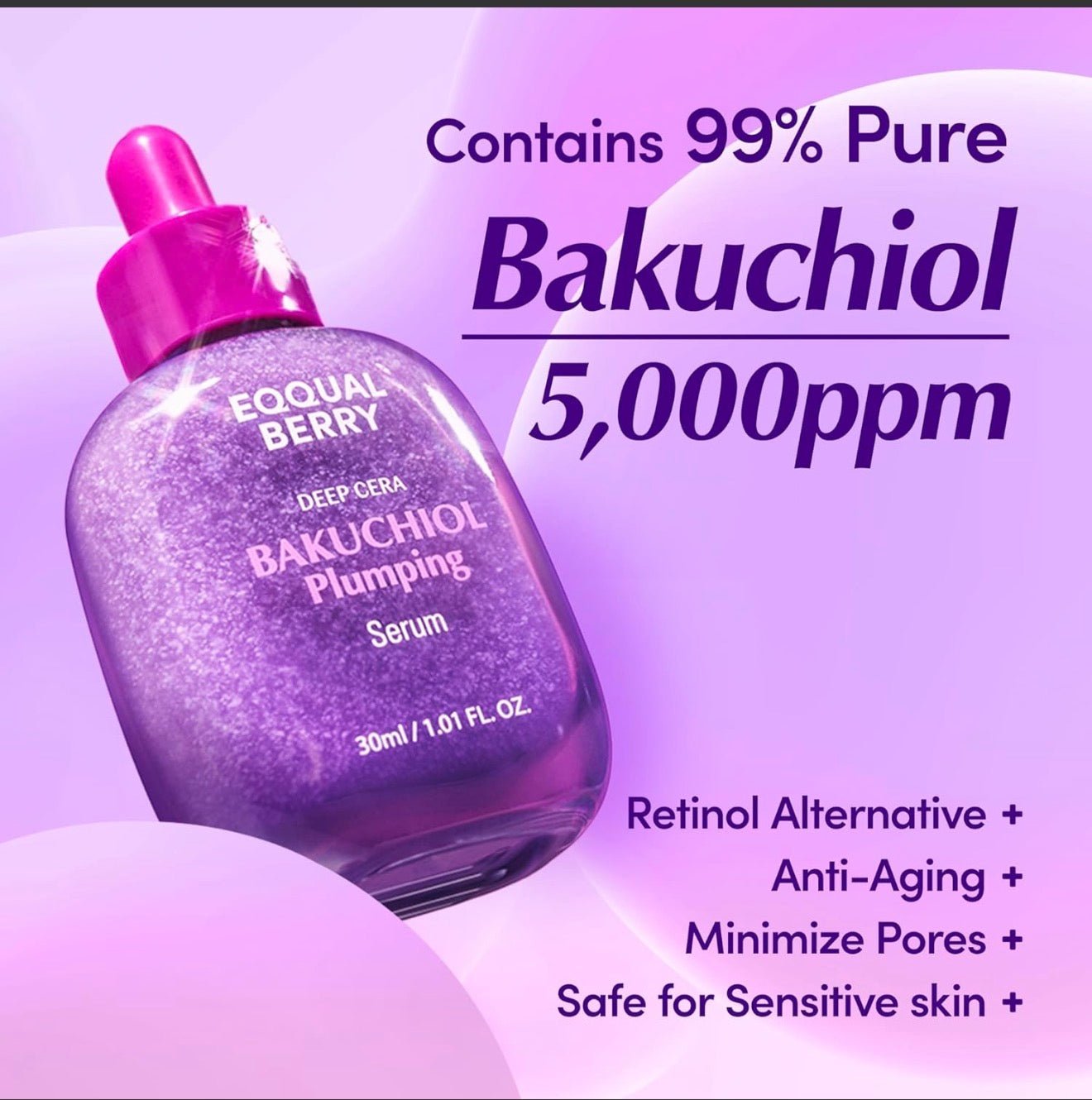 Eqqualberry Bakuchiol Plumping Serum 1,01 oz / 30 ml - GlowNordi