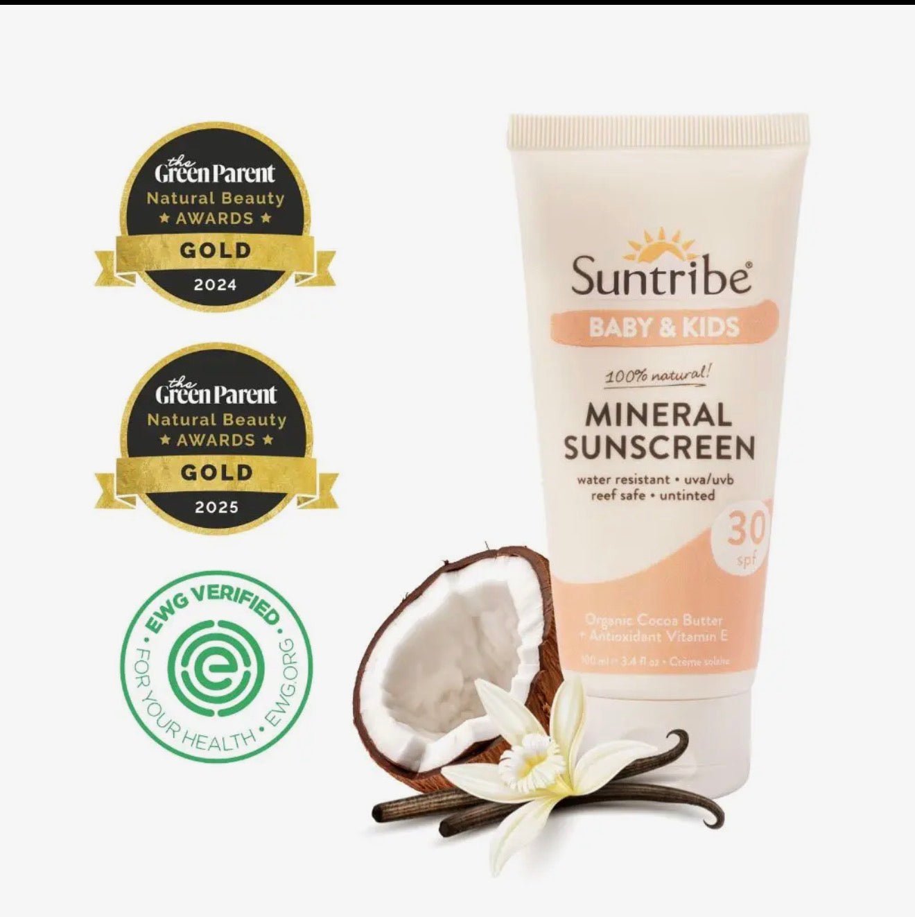 Suntribe økologisk mineralsk solcreme til babyer og børn SPF 30 - GlowNordi